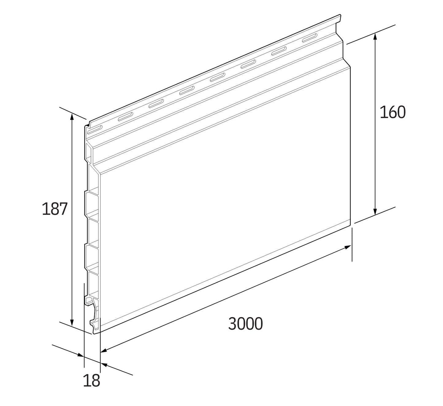 A technical drawing of the Solvo single cladding board.