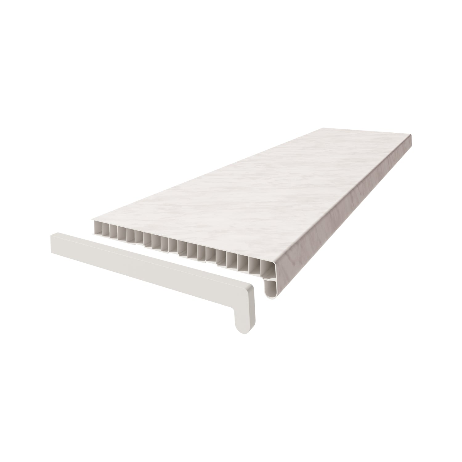 Vilo chamber windowsill in colour marble. Showing the end cap