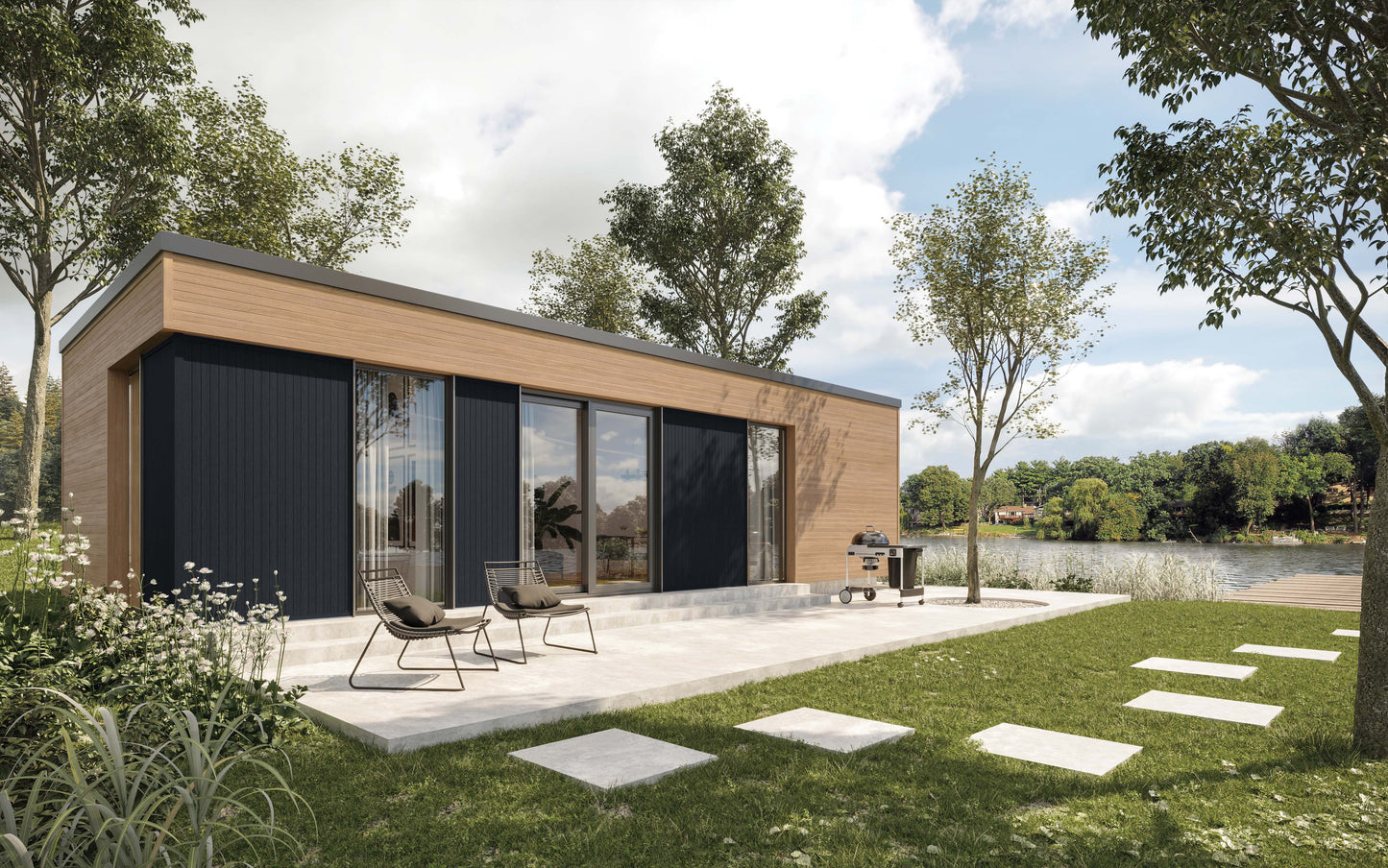 Modern house with exterior wall panel cladding 