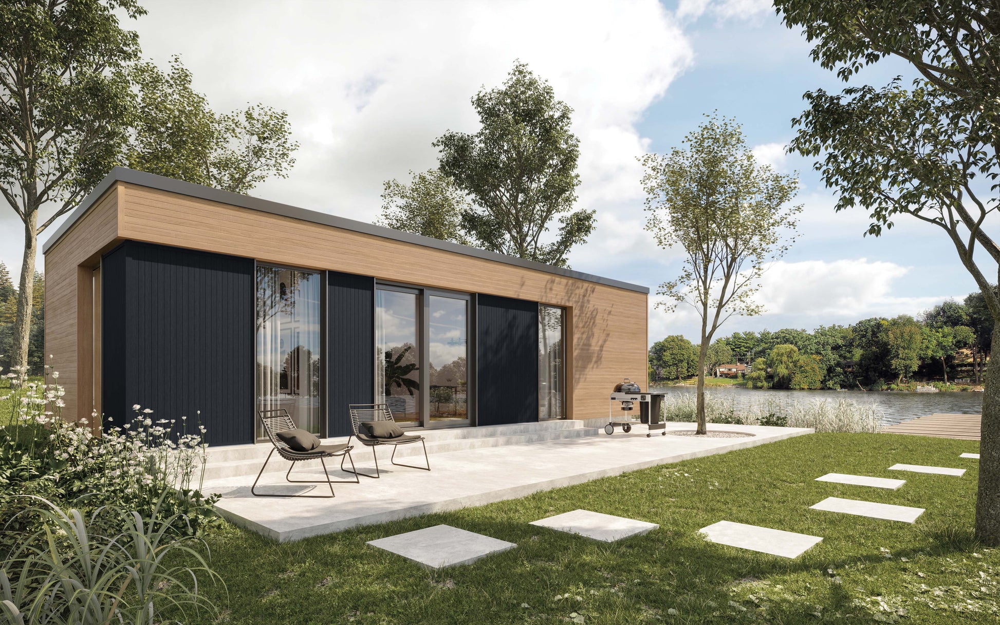Modern house with exterior wall panel cladding 